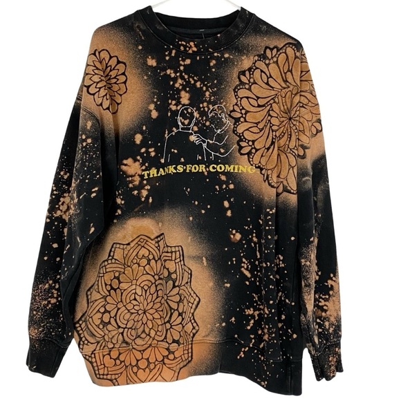 Handmade Floral Stencil Sweatshirt Pullover Mens XL Unisex Crewneck Upcycled - Picture 1 of 10